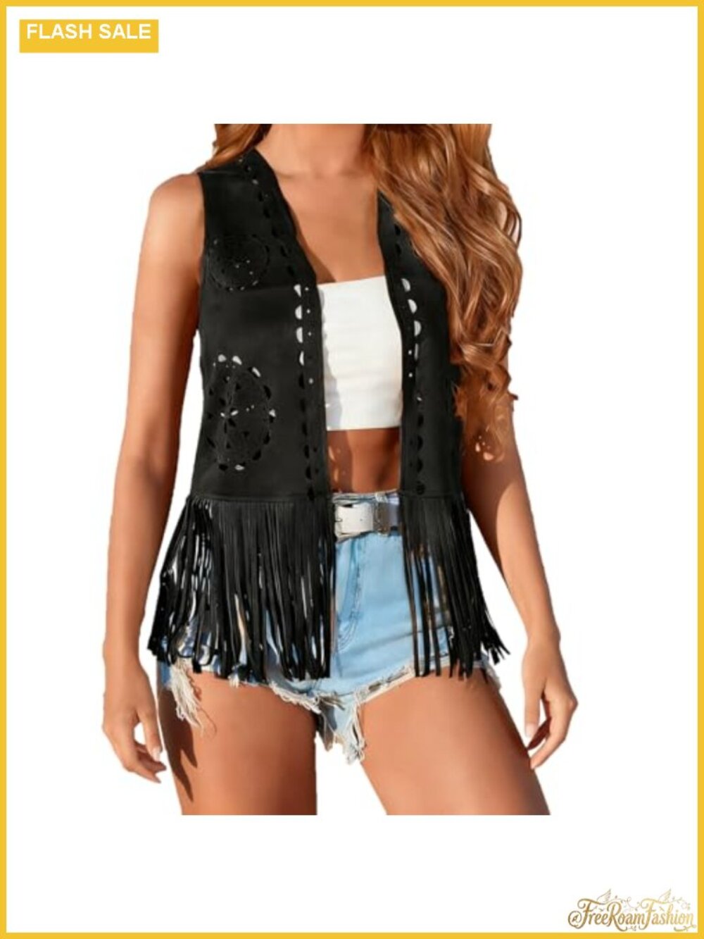 Vintage Hippie Faux Suede Tassel Vest Sleeveless Boho Western